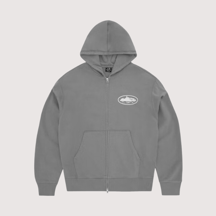 Corteiz Island Puff Print Zip Hoodie Gully Grey Corteiz Island Puff Print Zip Hoodie Gully Grey