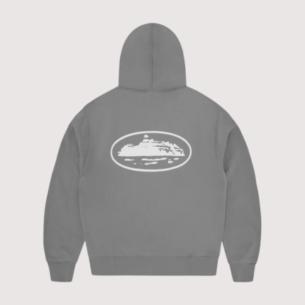 Corteiz Island Puff Print Zip Hoodie Gully Grey