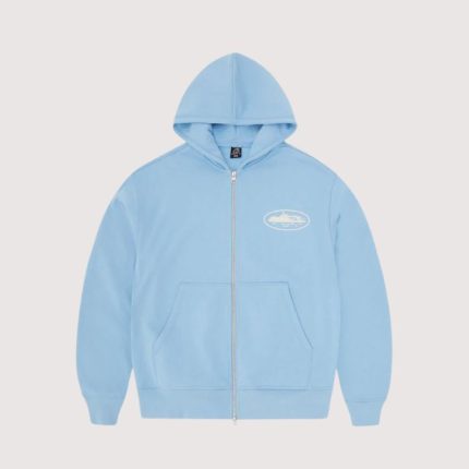 Island Puff Print Zip Hoodie Baby Blue