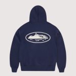 Island Puff Print Zip Hoodie Navy