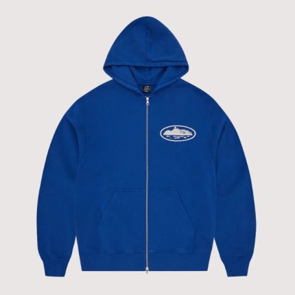 Island Puff Print Zip Hoodie Washed Royal